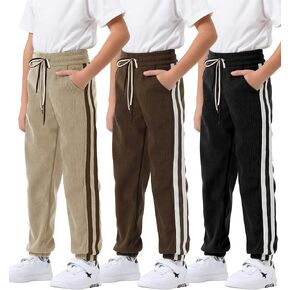 Kinglaman 3 Pack Boys Jogger Sweatpants Casual Corduroy Joggers Sweat Pants with Pockets for Youth Kids in Kuwait