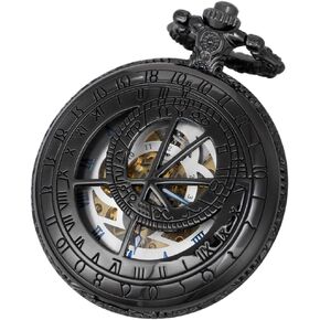 Alwesam Mechanical Hand Wind Pocket Watch Roman Numerals Scale Steampunk with Chain Box