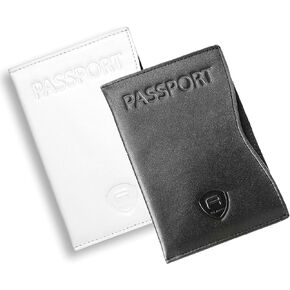 Alban Passport Cover Holder RFID Leather Travel Organizer Sleeve for Men and Women White & Black Duo