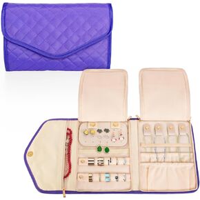 حقيبة تنظيم مجوهرات السفر من تيموي، بكرة مجوهرات قابلة للطي، حقيبة تخزين مجوهرات مبطنة للقلادة والأقراط والأساور والخواتم، أرجواني- حقيبة فقط in Kuwait