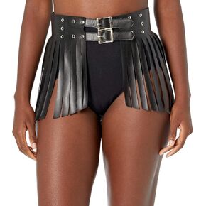 Daisy corsets Women's Black Vegan Leather Fringe Mini Skirt