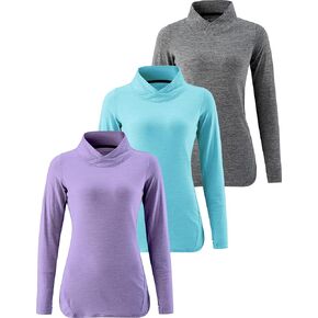 3 Pack Women's Thermal Fleece Long Sleeve Mock Neck Shirts, Active Lightweight Pullover Sweatshirts Tops