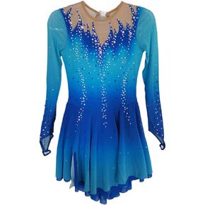LIUHUO Figure Skating Skirt Gradual Blue Long Sleeve Mesh Skirt Girl Competition Performance