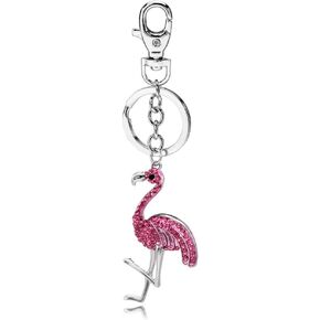 Liavy's Pink Flamingo Charm Fashionable Keychain - Sparkling Crystal - Unique Gift and Souvenir