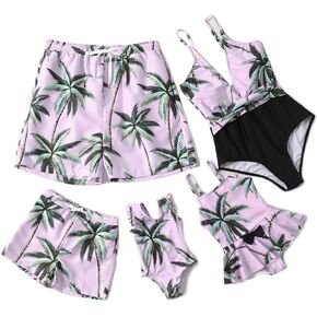 IFFEI Mommy and Me Swimsuit One Piece Coconut Tree Printed V Neck Family Matching Swimwear Boys: 4-5Y