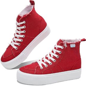 Obtaom High Top Platform Sneakers Women Mid Calf Play Canvas Shoes Washed Platform Skate Skateboard Shoe Casual Canvas Fashion Sneakers