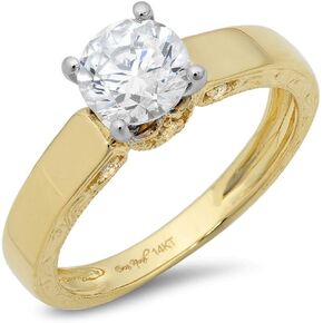 Clara Pucci 1.70ct Brilliant Round Cut Solitaire Genuine Flawless Moissanite Gemstone Engagement Promise Anniversary Bridal Wedding Accent Ring Solid 18K 2 tone Gold
