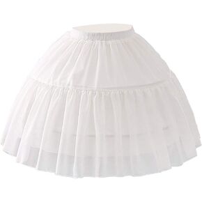 Amosfun White Petticoat Tutu Skirt Adjustable Hoops Ball Gown Short Half Slip Dress Underskirt 46X50CM for Women Girls Lolita Cosplay Supplies