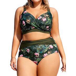 Hanna Nikole Womens Plus Size Bikini Set Two Piece High Waisted Swimsuits Tummy Control Bathing Suit Twist Front Swimwear