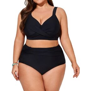 Hanna Nikole Womens Plus Size Bikini Set Two Piece High Waisted Swimsuits Tummy Control Bathing Suit Twist Front Swimwear