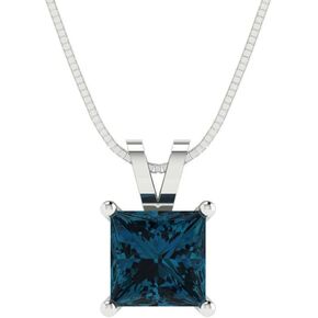 Clara Pucci 1.55ct Princess Cut unique Fine jewelry Natural London Blue Topaz Solitaire Pendant With 16" Gold Chain box 14k White Gold