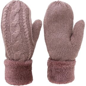 Women's Soft Plush Lined Cuffed Warm Winter Thick Knit Mittens