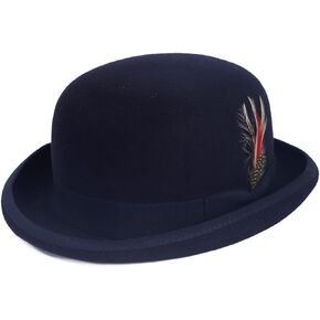 HISSHE Men's Wool Fedora Hats Women Felt Bowler Derby Hat with Feather