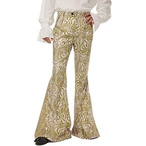 COREWO 70s Disco Pants Hippie Vintage Costume Dance Party Nightclub Sequin Bell Bottom Printed Pants