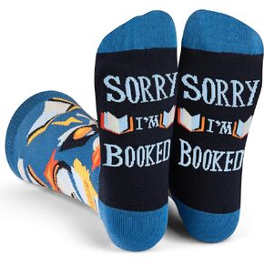Lavley - Nerd Socks - Funny Gifts for Book Lovers, Music Lovers, Men and Women (US, Alpha, One Size, Regular, Regular, Sorry I'm Booked)