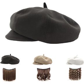 NOOFNO Fall/Winter Beanie for Women,Hat with Hair Attached Wig,Woolly Beret Hat