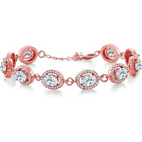 Gem Stone King 18K Rose Gold Plated Silver Sky Blue Aquamarine Tennis Bracelet For Women (10.08 Cttw, Gemstone March Birthstone, Oval 7X5MM, 7.5 Inch)