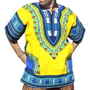 RaanPahMuang Brand Unisex Bright Colour Cotton Africa Dashiki Shirt Plain Front