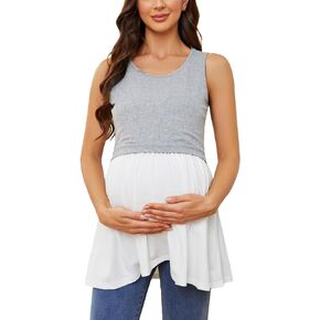 Glampunch Women's Maternity Nursing Tank Tops Sleeveless Breastfeeding Shirt Cute Patchwork Summer Maternity Clothes