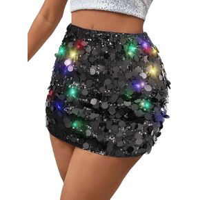 TWINKLEDE Light Up Sequin Skirt Sparkly Mini Skirts Glitter Bodycon Skirt Disco Party EDM Festival Skirt for Women