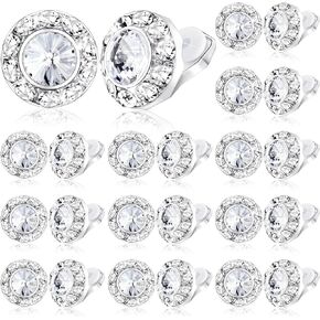 Bonuci 12 Pairs Clip on Dance Earrings Competition Rhinestone Ear Clips 15mm Silver Crystal Round Earrings Jewelry Gifts for Women Girls, 0.59 Inch