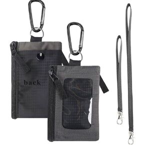 HLQHXWHZT RFID Blocking Small Wallet with Id Transparent Window, Zip Id Case with Lanyard Key Chain, Suitable for Men and Women Traveling with Card Cash (Black)