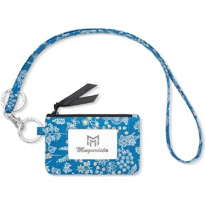 MNGARISTA Zip ID Case with Lanyard, Fashion Lanyard Wallet, ID Case Wallet with Lanyard, Blue Floral