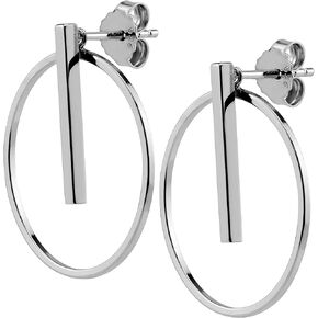 Silvershake 925 Sterling Silver White Gold Plated Geometric Bar and Circle Minimalist Ear Jacket Stud Earrings Jewelry for Women or Teens