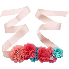 حزام وشاح الأمومة من WOSCCOWT مع حجر الراين واللؤلؤ والزهور لحفلات الزفاف/فستان استحمام الطفل in Kuwait