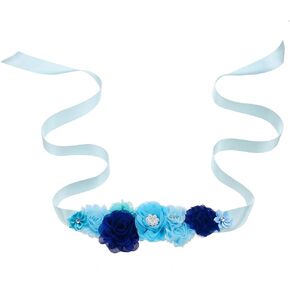 WOSCCOWT Maternity Sash Belt with Flowers Pearls Rhinestone for Wedding Bride/Baby Shower Dress