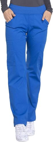 CHEROKEE Women Scrubs Set Workwear Professionals WW665 V-Neck Top & WW170 Mid Rise Straight Leg Pull-on Cargo Pant, Royal- L Top/M Pant in Saudi Arabia