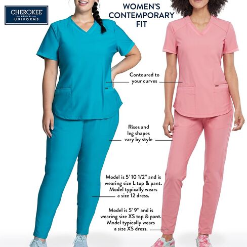 Cherokee Infinity Women Scrubs Set 2625A Mock Wrap Top & 1123A Straight Leg Drawstring Pant, Red- M Top/M Pant in Saudi Arabia