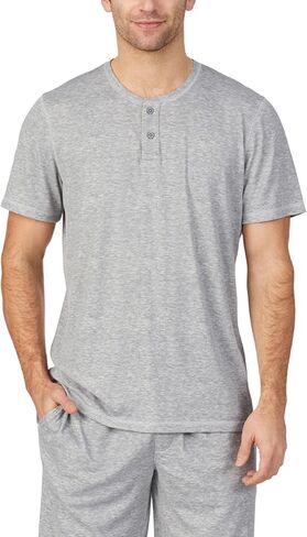Cuddl Duds Sleepwear for Men Far-Infrared Enhance Moisture Wicking Short Sleeve Henley Pajama Shirt in Saudi Arabia