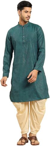 Amodh by Kisah Men's Cotton Blend Festive Wear Regular Fit Striped Kurta | Indian Wedding Wear Kurta | Festive Ethnic Kurta in Saudi Arabia