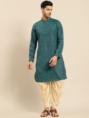 Amodh by Kisah Men's Cotton Blend Festive Wear Regular Fit Striped Kurta | Indian Wedding Wear Kurta | Festive Ethnic Kurta in Saudi Arabia