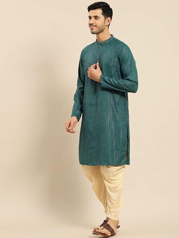 Amodh by Kisah Men's Cotton Blend Festive Wear Regular Fit Striped Kurta | Indian Wedding Wear Kurta | Festive Ethnic Kurta in Saudi Arabia