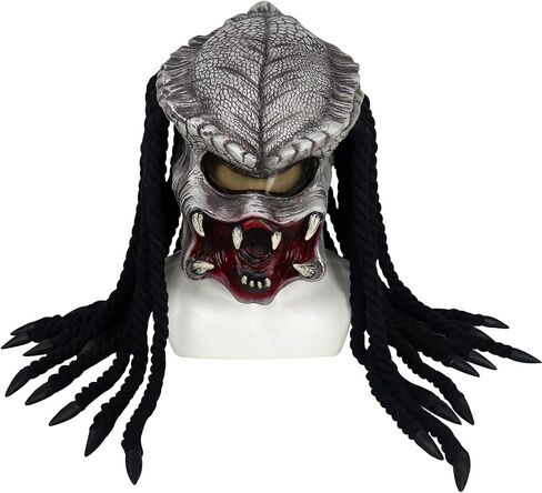 Bulex Predator Mask with Dreads Hair Scary Alien Full Head Headwear Halloween Cosplay Creepy Helmet Role Play Latex Props in Saudi Arabia