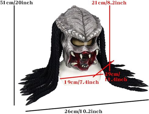 Bulex Predator Mask with Dreads Hair Scary Alien Full Head Headwear Halloween Cosplay Creepy Helmet Role Play Latex Props in Saudi Arabia