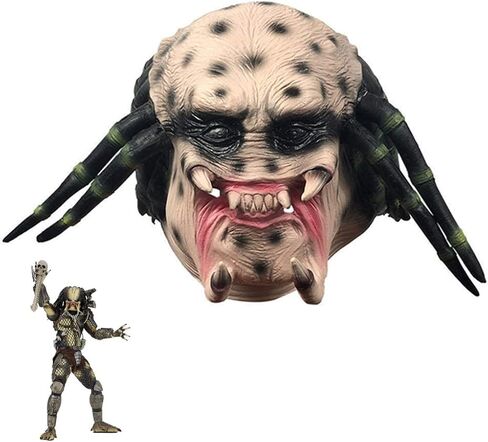 Bulex Predator Mask with Dreads Hair Scary Alien Full Head Headwear Halloween Cosplay Creepy Helmet Role Play Latex Props in Saudi Arabia