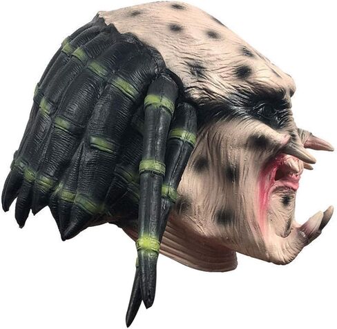 Bulex Predator Mask with Dreads Hair Scary Alien Full Head Headwear Halloween Cosplay Creepy Helmet Role Play Latex Props in Saudi Arabia