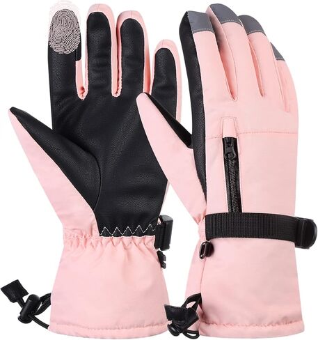 Women Ski Gloves, Full Finger Winter Gloves Freezer Warm Women Ski Gloves Anti-Slip Waterproof Lightweight Touch Screen Palm Protection Gloves Protective Cold Weather Gloves for Hiking Skiing in Saudi Arabia