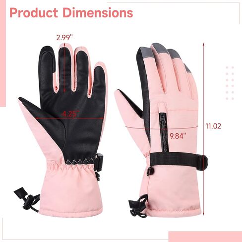 Women Ski Gloves, Full Finger Winter Gloves Freezer Warm Women Ski Gloves Anti-Slip Waterproof Lightweight Touch Screen Palm Protection Gloves Protective Cold Weather Gloves for Hiking Skiing in Saudi Arabia
