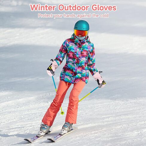 Women Ski Gloves, Full Finger Winter Gloves Freezer Warm Women Ski Gloves Anti-Slip Waterproof Lightweight Touch Screen Palm Protection Gloves Protective Cold Weather Gloves for Hiking Skiing in Saudi Arabia