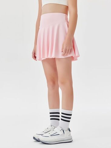 Haloumoning Girls' Pleated Mini Skorts Elastic Waist Athletic Lightweight Tennis Skirts with Shorts in Saudi Arabia