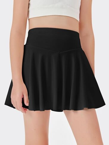 Haloumoning Girls' Pleated Mini Skorts Elastic Waist Athletic Lightweight Tennis Skirts with Shorts in Saudi Arabia