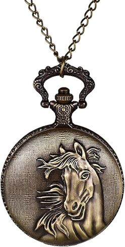 ساعة جيب لانكاردو للرجال والنساء، بتصميم كلاسيكي برونزي لطيف على شكل حصان غزال، حافظة مزخرفة بأرقام عربية، ساعة جيب كوارتز تناظرية مع سلسلة لعيد الأب in Kuwait