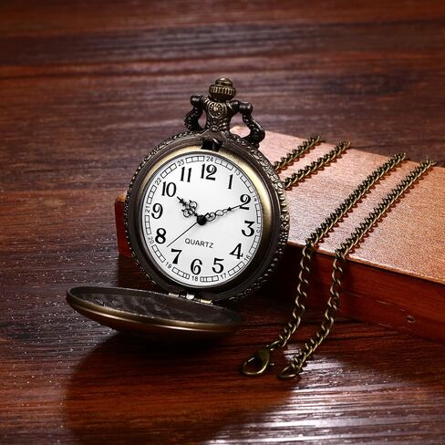 ساعة جيب لانكاردو للرجال والنساء، بتصميم كلاسيكي برونزي لطيف على شكل حصان غزال، حافظة مزخرفة بأرقام عربية، ساعة جيب كوارتز تناظرية مع سلسلة لعيد الأب in Kuwait