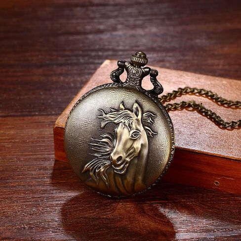 ساعة جيب لانكاردو للرجال والنساء، بتصميم كلاسيكي برونزي لطيف على شكل حصان غزال، حافظة مزخرفة بأرقام عربية، ساعة جيب كوارتز تناظرية مع سلسلة لعيد الأب in Kuwait