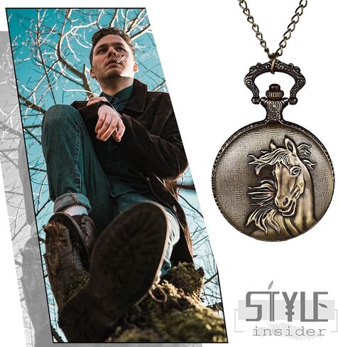 ساعة جيب لانكاردو للرجال والنساء، بتصميم كلاسيكي برونزي لطيف على شكل حصان غزال، حافظة مزخرفة بأرقام عربية، ساعة جيب كوارتز تناظرية مع سلسلة لعيد الأب in Kuwait