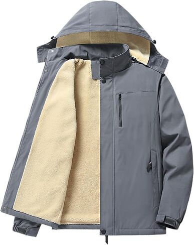 PEGENO Men's Winter Thick Hooded Jacket Fleece Lining Windproof Parka With Removable Hood Coat in Saudi Arabia